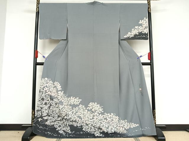 平和屋着物●訪問着　作家物　手描き　枝花文　暈し染め　正絹　逸品　AAAW4268np