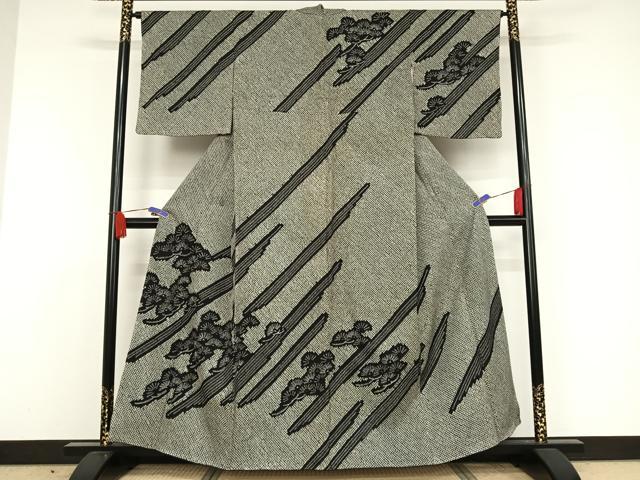 平和屋着物○訪問着 総絞り 松 黒地 金彩 正絹 逸品 未使用 AAAW4274np