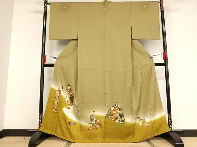 平和屋着物●漆工芸作家　金森一博　訪問着　人物文　暈し染め　金銀彩　正絹　逸品　AAAW4278np