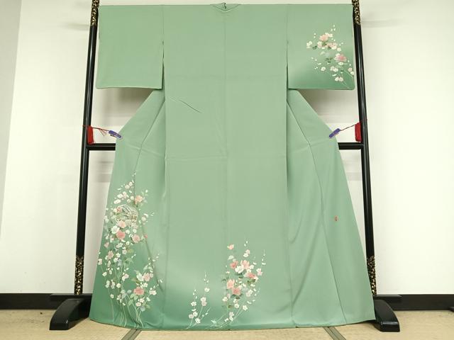 平和屋着物●訪問着　友禅　作家物　枝花文　暈し染め　ロング丈　正絹　逸品　AAAW4290np