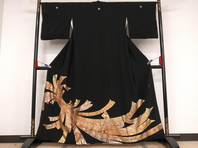 平和屋着物● 金彩友禅　卓越技能者・名工・和田光正　黒留袖　束ね熨斗吉祥文　金彩　正絹　逸品　AAAW4291np