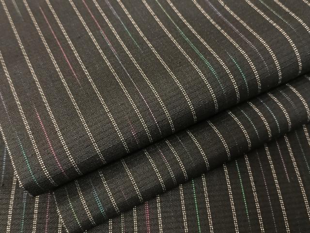 平和屋着物●上質な紬　縞　黒地　正絹　逸品　AAAW4294np