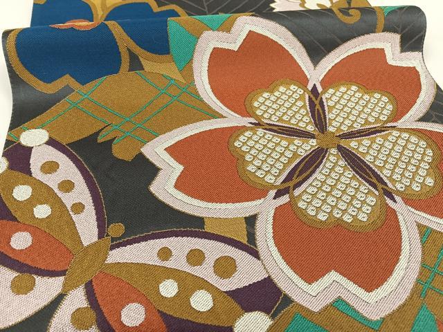 平和屋着物○西陣 創喜庵謹製 六通柄袋帯 花蝶文