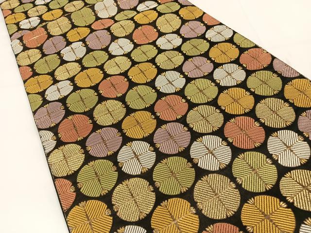 平和屋着物○六通柄袋帯 唐織 唐松 黒地 金糸 正絹 逸品 AAAW4312np