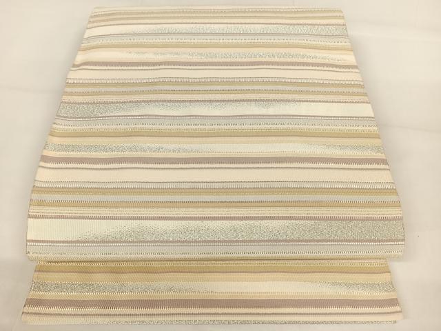 平和屋着物●綴れ　六通柄袋帯　縞　金銀糸　正絹　逸品　AAAW4318np