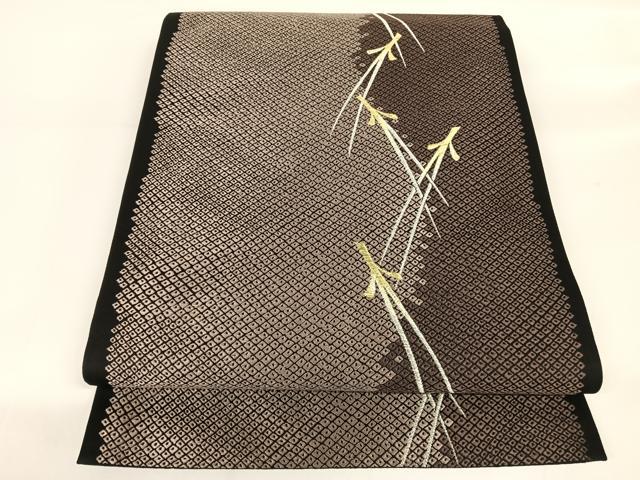 平和屋着物●六通柄袋帯　松葉　黒地　金銀糸　正絹　逸品　AAAW4319np