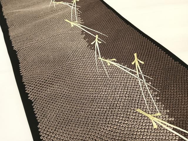 平和屋着物○六通柄袋帯 松葉 黒地 金銀糸 正絹 逸品 AAAW4319np