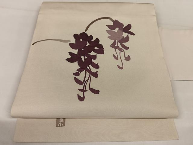 平和屋着物●塩瀬　日展染色作家　高久空木　ろうけつ染　九寸名古屋帯　手描き　藤花房　正絹　逸品　AAAW4327np