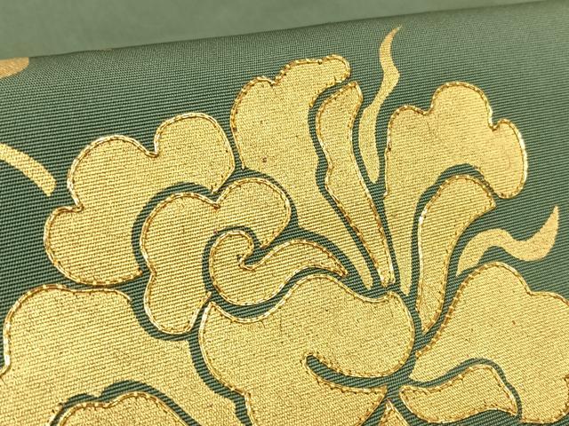 平和屋着物○塩瀬 九寸名古屋帯 駒刺繍 更紗花文 本金箔