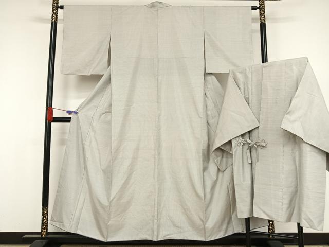 平和屋着物●本場大島紬　アンサンブル　道中着セット　白大島　格子　さが美扱い　正絹　逸品　AAAW4363np