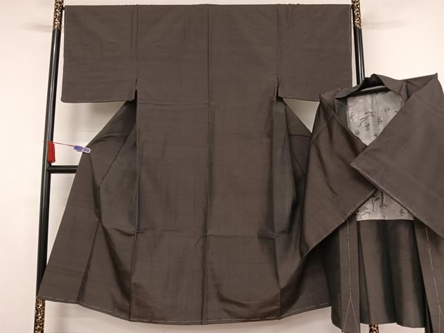 平和屋着物●男性　紬　アンサンブル　黒緑色　正絹　逸品　未使用　AAAW4370np