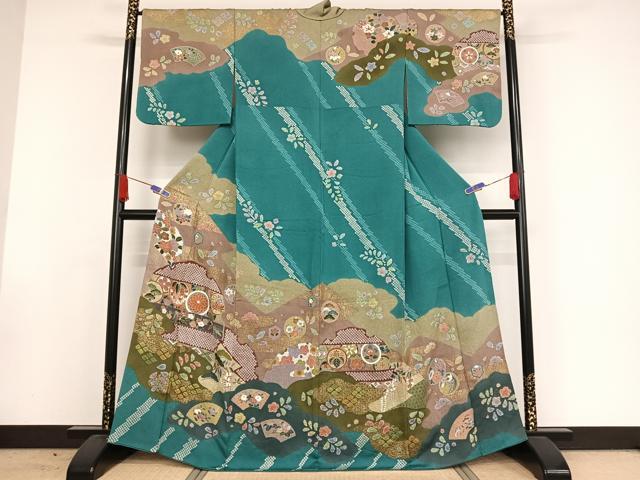 平和屋着物●訪問着　絞り　地紙花丸文　金彩　正絹　逸品　AAAW4388np