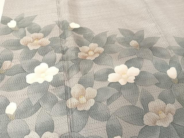 平和屋着物○本場大島紬 訪問着 手描き 白大島 笹に椿 正絹 逸品