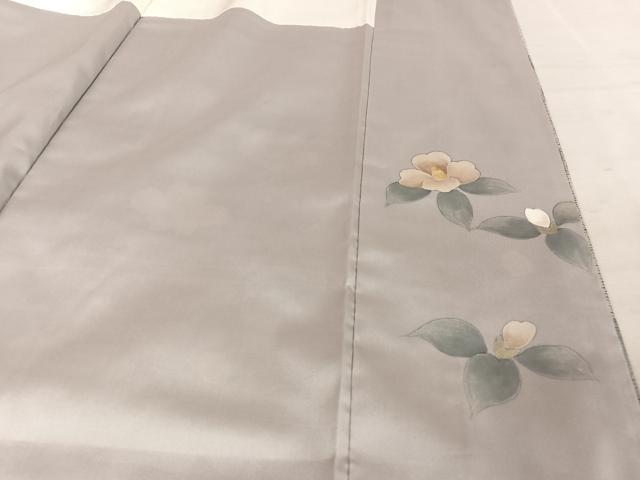 平和屋着物○本場大島紬 訪問着 手描き 白大島 笹に椿 正絹 逸品