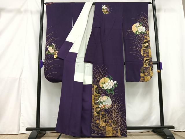 平和屋着物●ブライダルファッションデザイナー・桂由美　振袖　満月　草花文　金銀彩　正絹　逸品　AAAW5159mf 平和屋着物○ブライダルファッションデザイナー・桂由美 振袖 満月