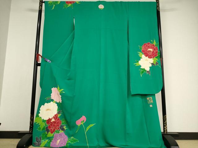 平和屋着物●染色作家　草野一騎　振袖　牡丹文　金彩　ロング丈　正絹　逸品　AAAW5331br