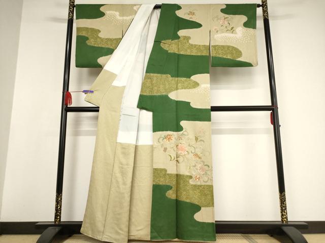 平和屋着物●訪問着　中国三大刺繍　相良刺繍　総刺繍　絞り　霞更紗花文　金彩　正絹　逸品　AAAW5334br 平和屋着物○訪問着 中国三大刺繍 相良刺繍 総刺繍 絞り 霞