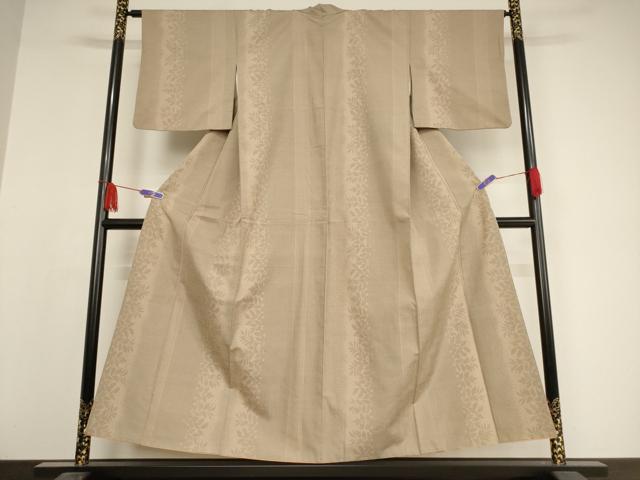 平和屋着物○本場米琉 紅花紬 米沢 間道 反端付き 正絹 逸品 未使用