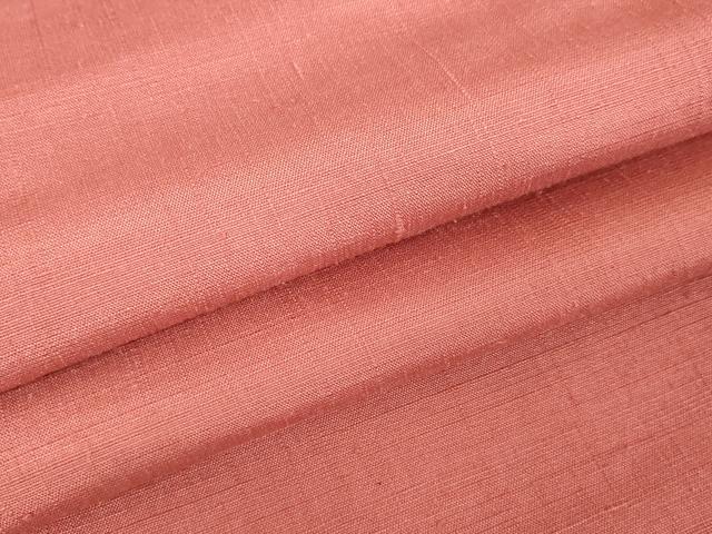 平和屋着物●結城紬　色無地　甚三紅色　ロング丈　正絹　逸品　AAAW5346br