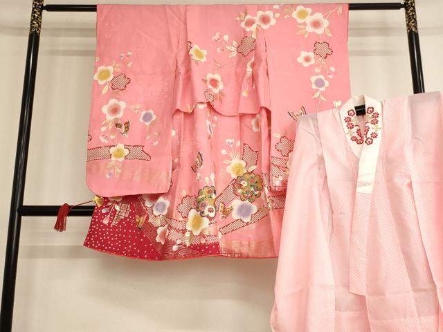 七五三　着物　長襦袢セット　有松鳴海絞り 七五三 着物 長襦袢セット 有松鳴海絞り long ＊扇と花＊有松鳴海絞り
