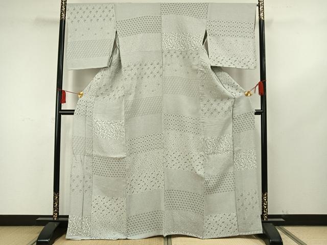 平和屋着物▽訪問着　単衣　お召地　横段文　正絹　逸品　AAAW7580fy