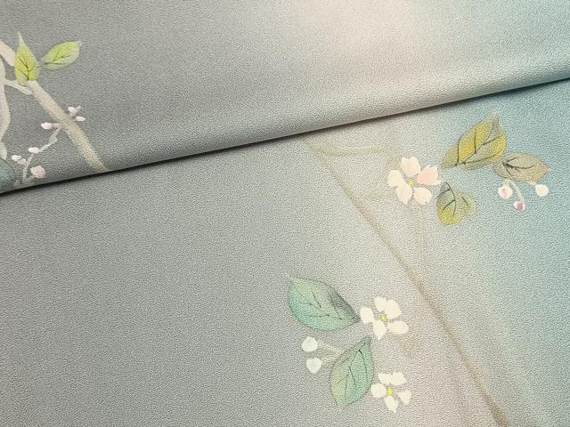 平和屋着物▽上質な小紋 単衣 手描き 草花文 暈し染め 正絹