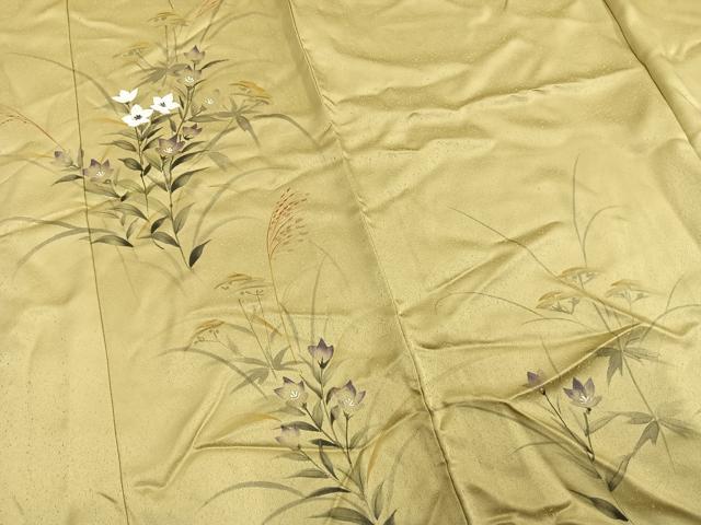 平和屋着物▽訪問着 単衣 手描き 草花文 正絹 逸品 AAAW7605fy