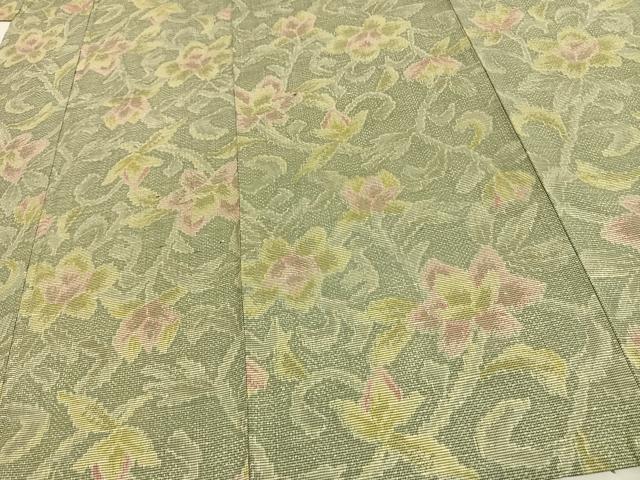 平和屋着物▽上質な紬 単衣 草花文 正絹 逸品 AAAW7614fy