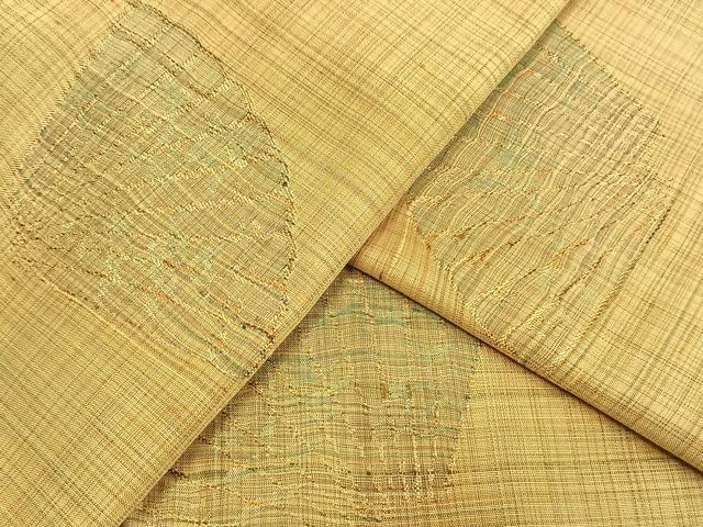 平和屋着物▽上質な紬　単衣　扇面文　正絹　逸品　AAAW7616fy