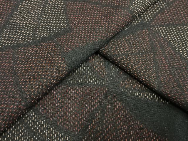 平和屋着物▽上質な紬　単衣　幾何学文様　正絹　逸品　AAAW7627fy