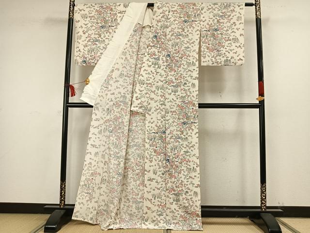 平和屋着物▽京友禅作家 堺映祥 小紋 単衣 霞文 正絹