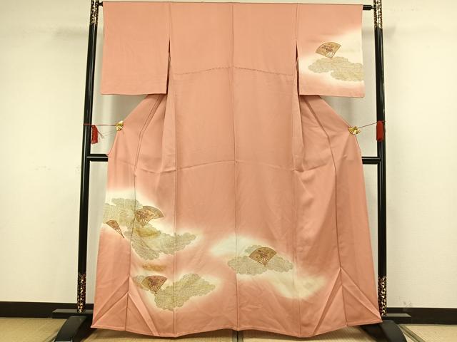 平和屋着物▽訪問着　単衣　中国三大刺繍　汕頭刺繍　スワトウ刺繍　扇面花文　暈し染め　金彩　正絹　逸品　AAAW7631fy