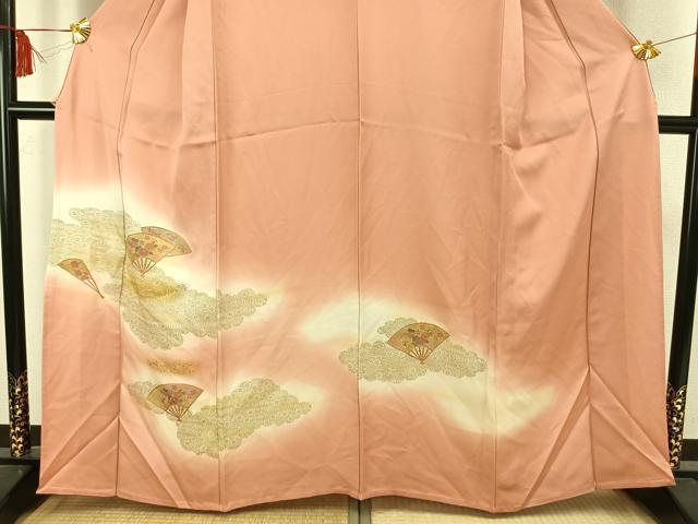 平和屋着物▽訪問着　単衣　中国三大刺繍　汕頭刺繍　スワトウ刺繍　扇面花文　暈し染め　金彩　正絹　逸品　AAAW7631fy 平和屋着物▽訪問着 単衣 中国三大刺繍 汕頭刺繍 スワトウ刺繍