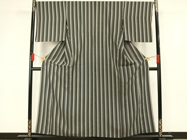 平和屋着物▽上質な小紋 単衣 変わり縞 正絹 逸品 AAAV2669fy