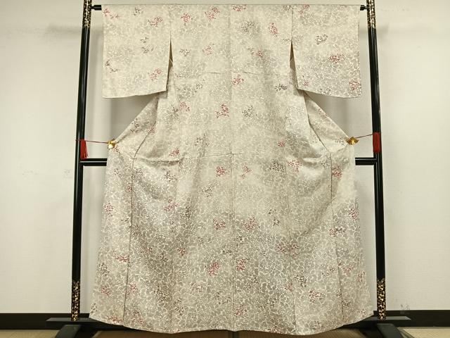 平和屋着物▽上質な小紋 単衣 草花文 正絹 逸品 AAAW7637fy