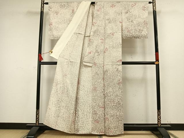 平和屋着物▽上質な小紋 単衣 草花文 黒地 正絹 逸品 AAAZ3961jh