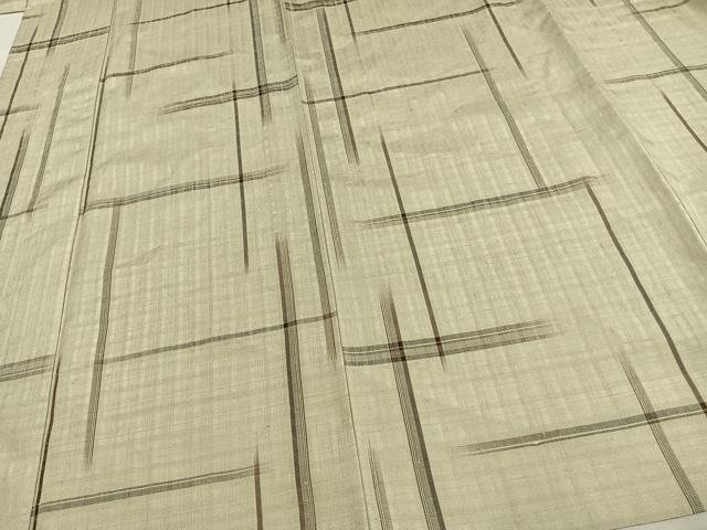 平和屋着物▽上質な紬 単衣 紬紅梅織 格子 反端付き