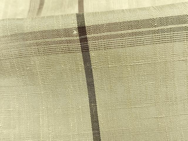 平和屋着物▽上質な紬 単衣 紬紅梅織 格子 反端付き