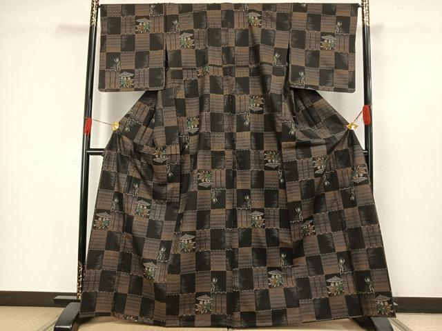 平和屋着物●訪問着　本場染大島紬　遠山松文　正絹　逸品　CAAW3721vf 平和屋着物○訪問着 本場染大島紬 遠山松文 正絹 逸品 CAAW3721vf