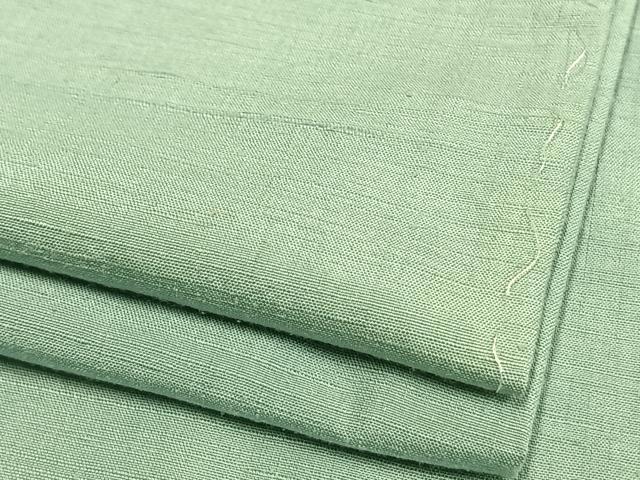 平和屋着物▽結城紬　単衣　色無地　白群色　正絹　逸品　未使用　AAAW7670fy