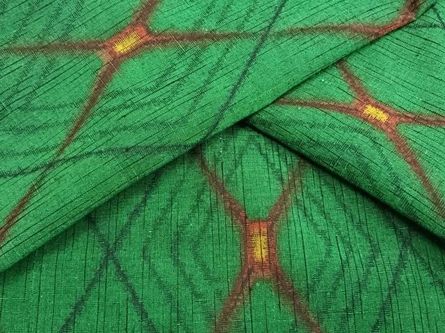 平和屋着物▽上質な紬 　単衣　幾何学文様 　正絹　逸品　未使用　AAAW7674fy