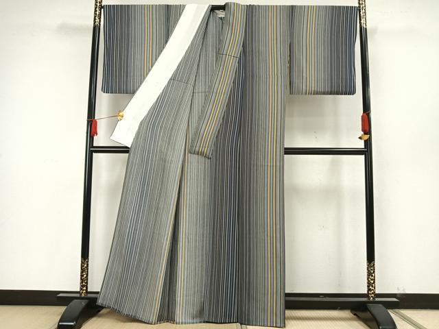 平和屋着物▽上質な小紋 単衣 縞 正絹 逸品 AAAW7679fy 小紋