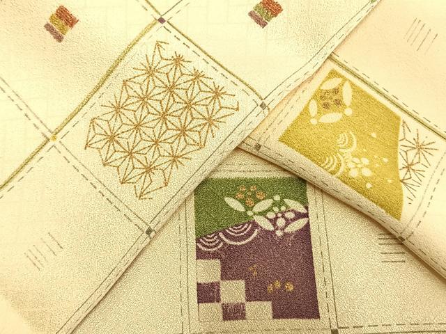 平和屋着物▽上質な小紋　単衣　色紙文　金彩　正絹　逸品　AAAW7684fy