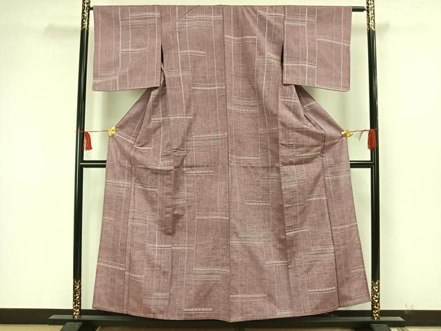 平和屋着物▽上質な紬　単衣　花織　横段文　正絹　逸品　AAAW7687fy 平和屋 - リユース着物ショップ