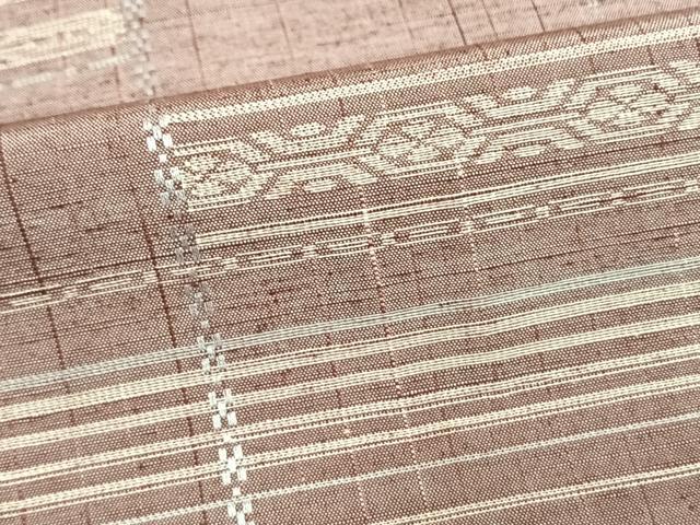 平和屋着物▽上質な紬 単衣 花織 横段文 正絹 逸品 AAAW7687fy