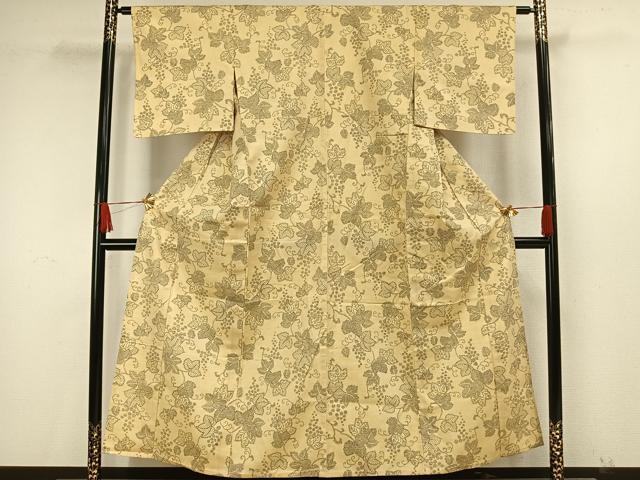 平和屋着物▽上質な小紋　単衣　紬地　蔦の葉文　正絹　逸品　AAAW7695fy 平和屋着物▽上質な小紋 単衣 紬地 蔦の葉文 正絹