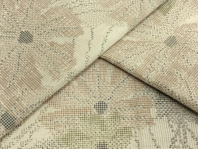 平和屋着物▽上質な紬　単衣　草花文　正絹　逸品　AAAW7702fy