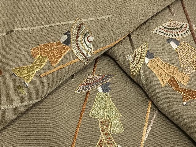 平和屋着物▽訪問着　単衣　総刺繍　人物文　金糸　正絹　逸品　AAAW7711fy