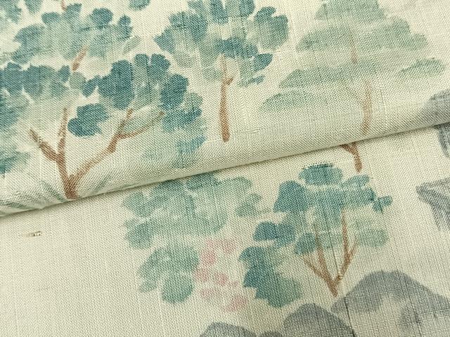 平和屋着物▽訪問着　単衣　紬地　手描き　風景文　正絹　逸品　AAAW7714fy 平和屋着物▽訪問着 単衣 紬地 手描き 風景文 正絹 逸品 AAAW7714fyの