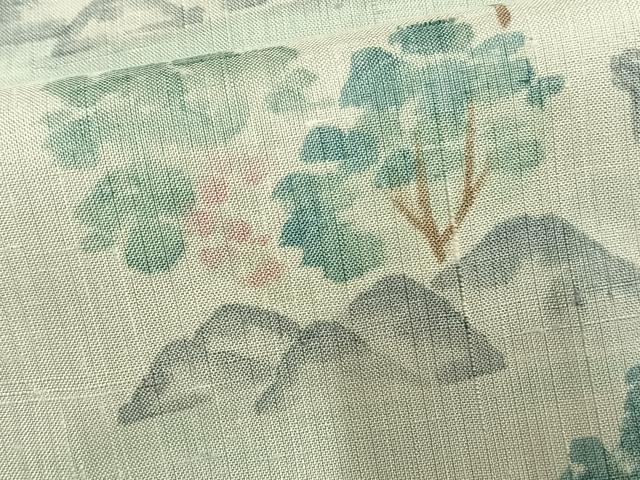 平和屋着物▽訪問着　単衣　紬地　手描き　風景文　正絹　逸品　AAAW7714fy 平和屋着物▽訪問着 単衣 紬地 手描き 風景文 正絹 逸品 AAAW7714fyの